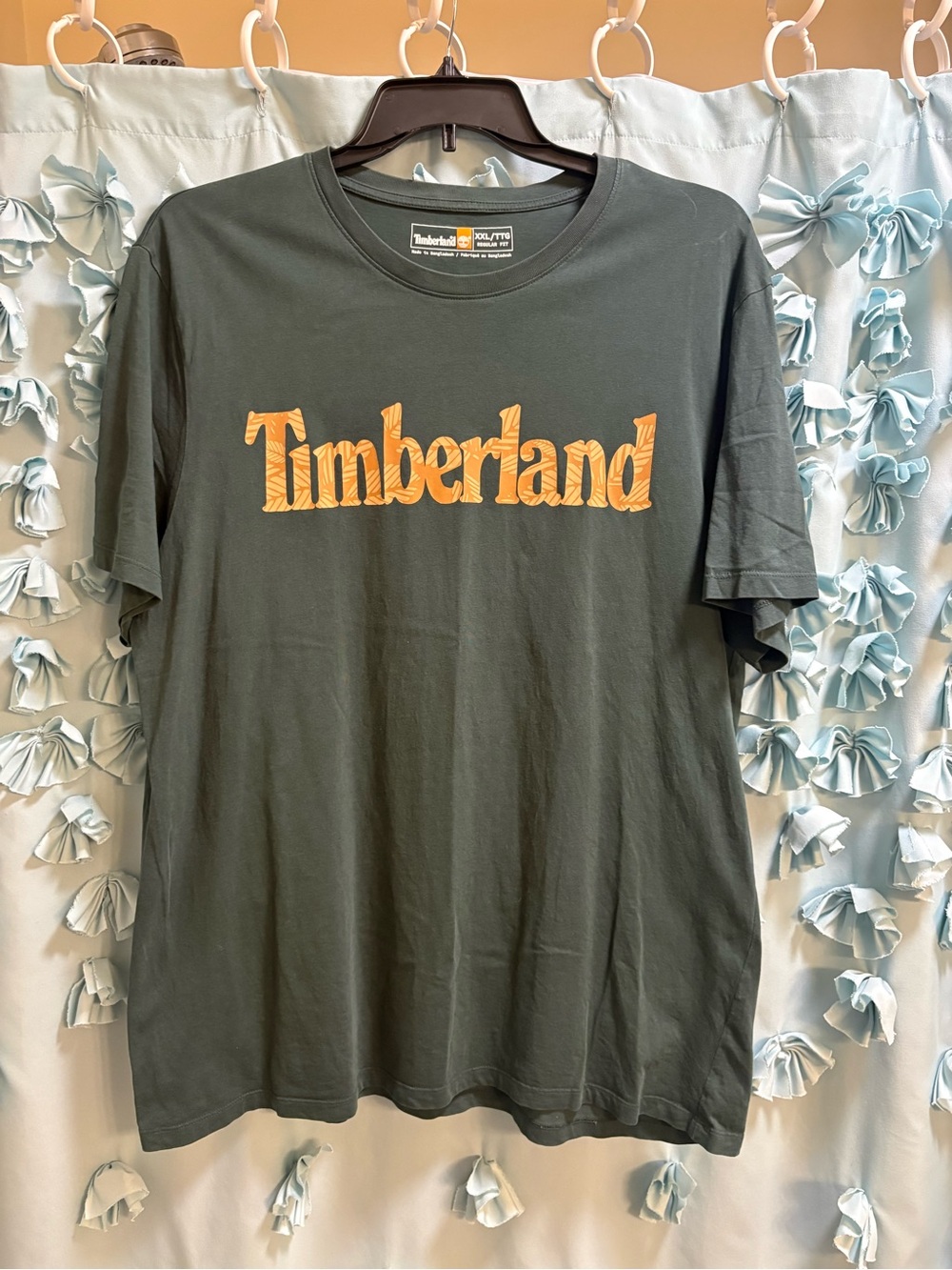 Timberland Green Short-Sleeve Tee with Orange Logo